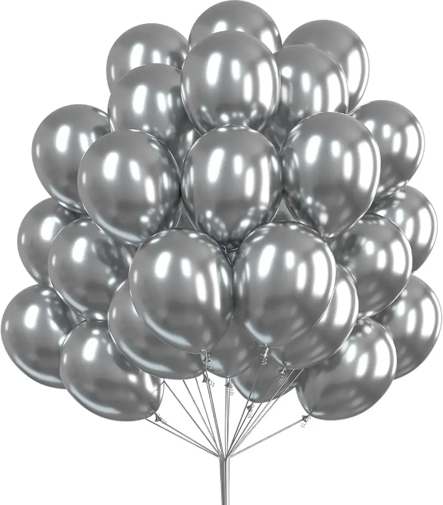 Sliver Metallic Latex Balloons, Pack of 50, Party Decoration