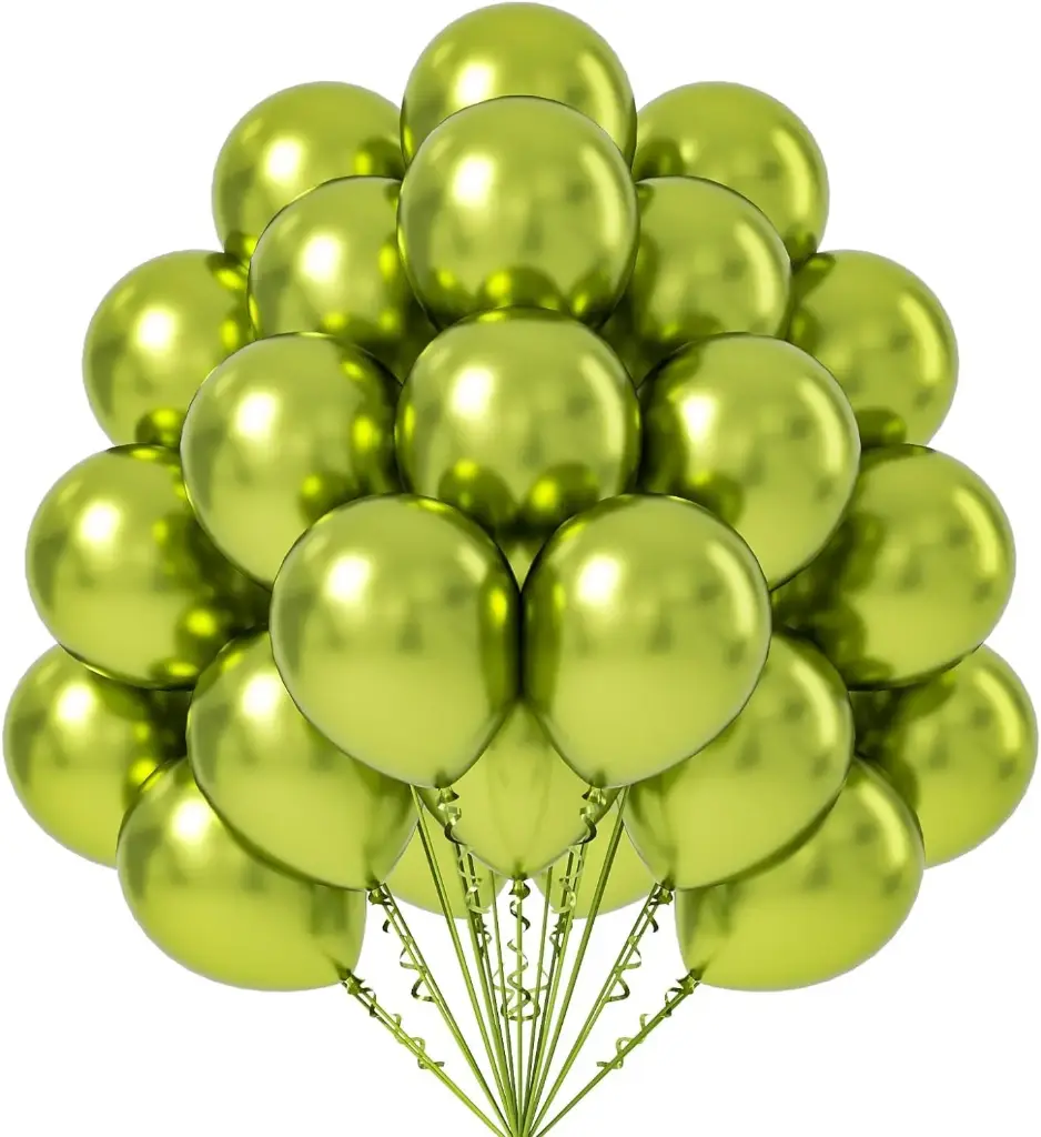Metallic Lime Green Latex Balloons, 50-Pack, Party Decoration