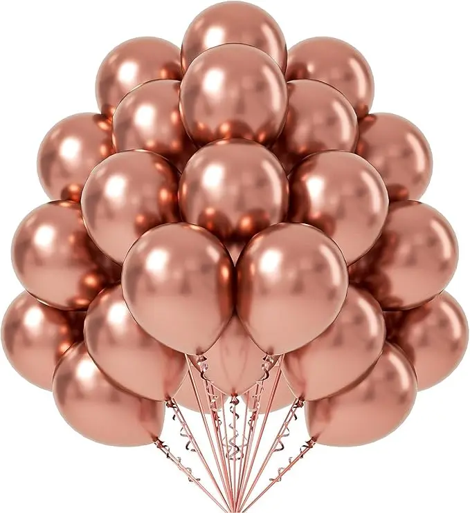 Rose Golden Latex Balloons, Pack of 50, Chrome Finish Party Decorations