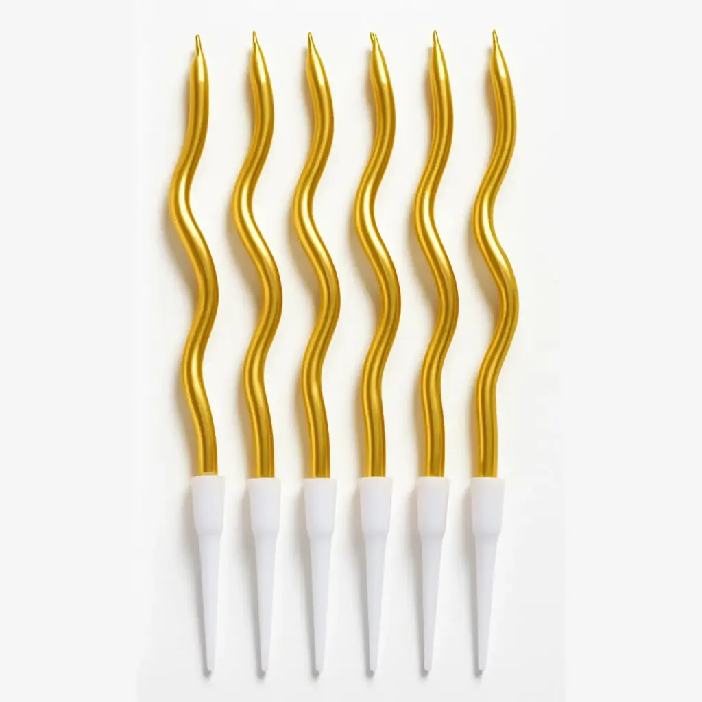 Spiral Birthday Candles, Gloden Pack of 6, Long Twisted Design