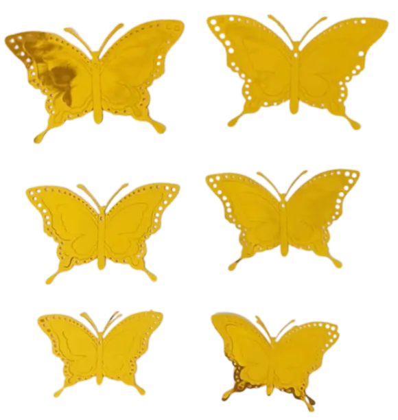 3D Gold Butterfly Wall Decor Stickers, Set of 12, Indoor Use, Metallic Finish