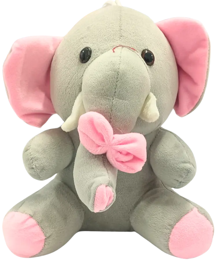 Plush Sofia Doll Elephant Soft Toy, Grey and Pink, with Decorative Bow