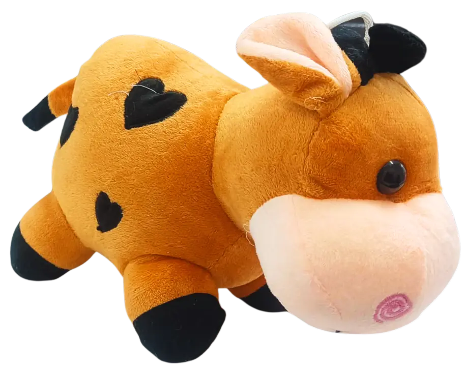 Plush Cow Stuffed Animal, Pink and Orange, Soft Heart Pattern, Decorative Kids Room Toy