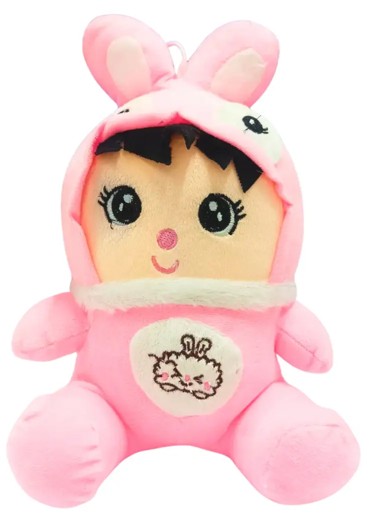Cute Plush Bunny Doll, Pink and Beige, Soft Stuffed Animal with Embroidered Details
