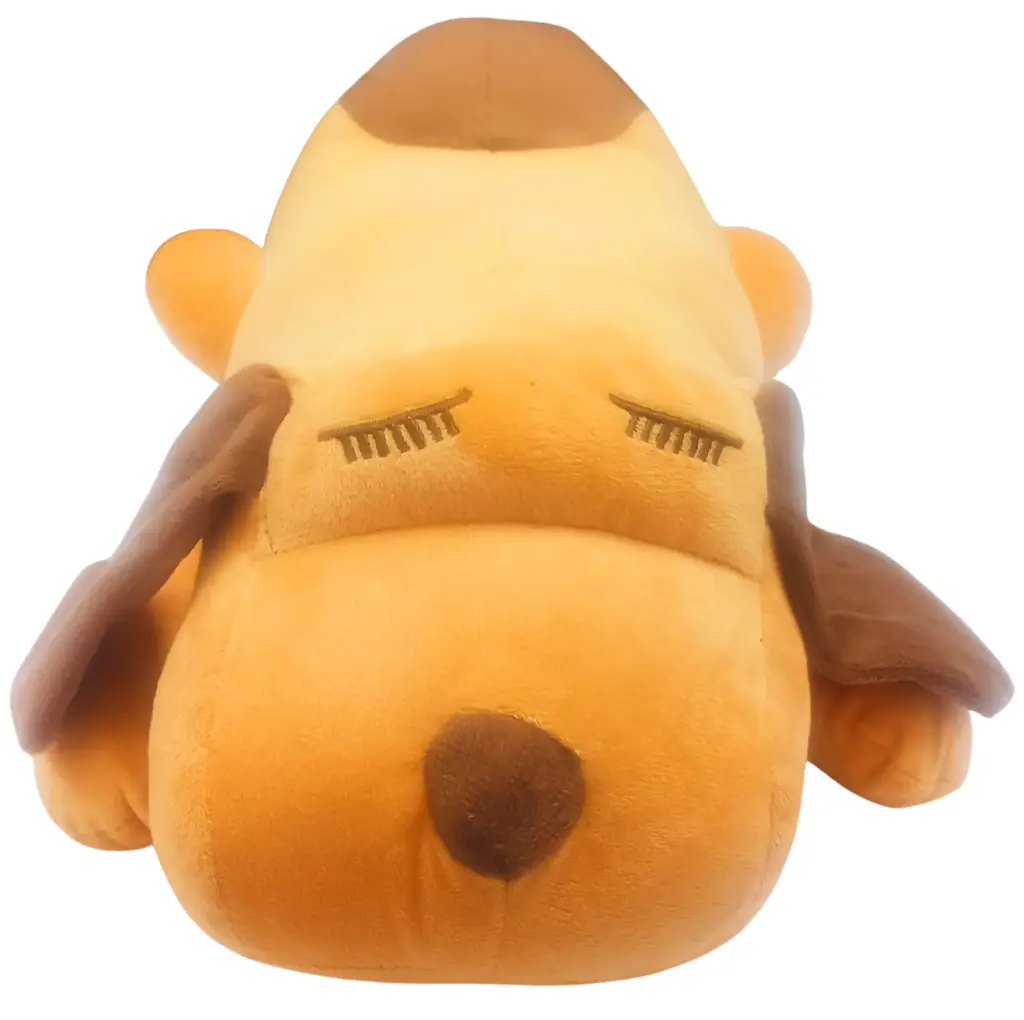 Plush Sleeping Dog Toy, Soft Stuffed Animal, Brown and White