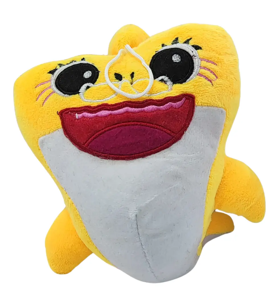 Plush Shark Stuffed Animal, Yellow and Blue Colours, Embroidered Design
