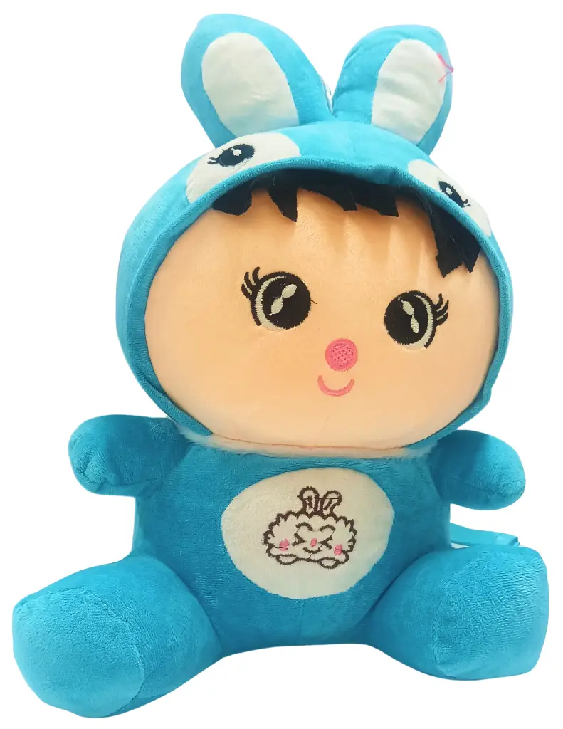 Cute Blue Big Bunny Plush Toy, Soft Stuffed Animal with Embroidered Details