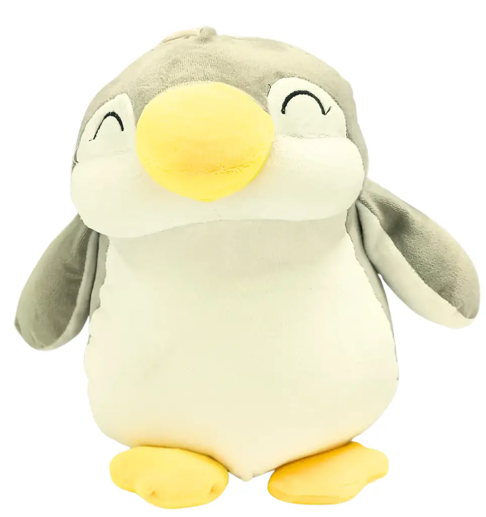 Plush Penguin Stuffed Animal, Soft Grey and White with Yellow Accents, Cuddly Toy