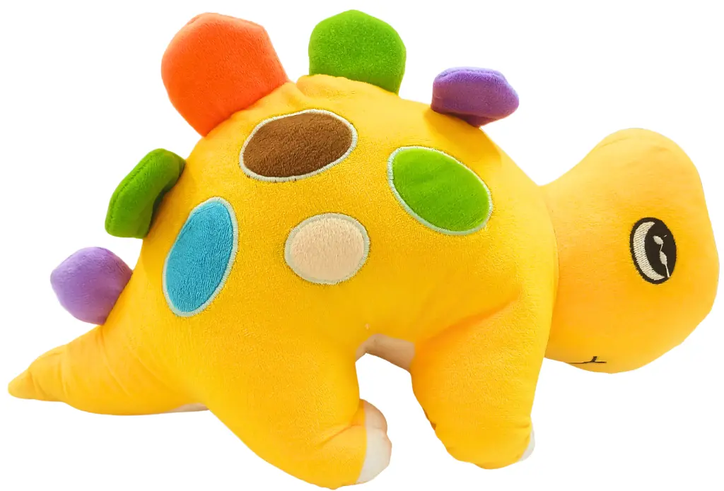 Cute Dinosaur Plush Toy, Yellow Stuffed Animal with Colourful Spots, Soft Kids Room Decor