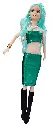 Fashion Doll with Turquoise Hair, Emerald Green Two-Piece Outfit, Silver Jewellery and Black Boots
