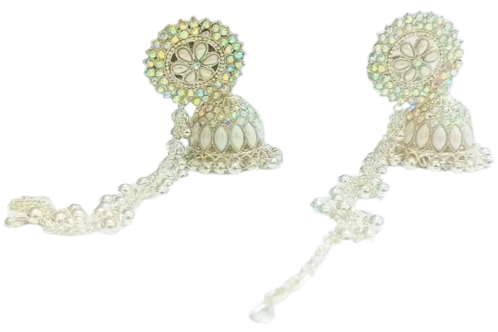 Shizuha Vintage Style Jhumka Earrings Set, Silver Plated, Opal Stone Studded, Traditional Indian Wedding Jewellery
