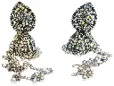 Vintage Style Jhumka Earrings with Aurora Crystals, Antique Silver Finish, Dangling Beads