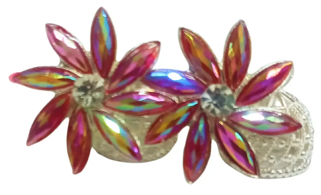 Shizuha Fashion Crystal Floral Drop Earrings with Iridescent Petals Silver Bell Design