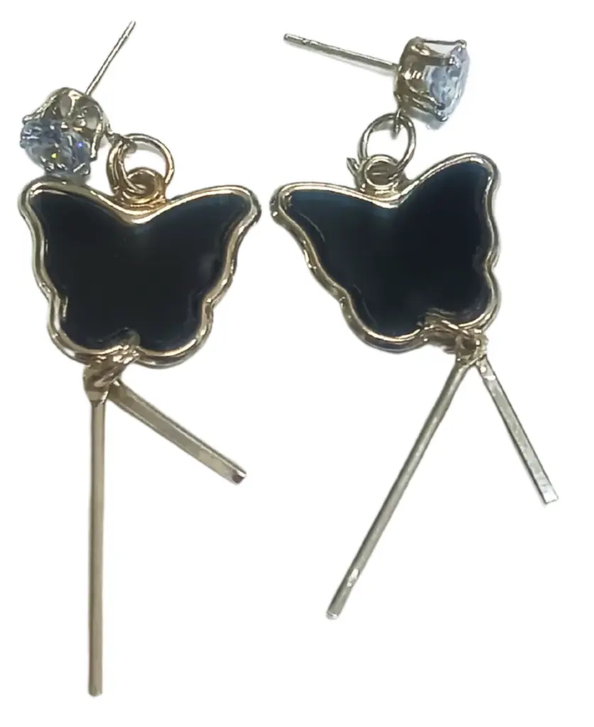 Shizuha Fashion Jewellery Black Butterfly Drop Earrings with Crystal Studs and Pearl Accents