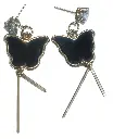 Shizuha Fashion Jewellery Black Butterfly Drop Earrings with Crystal Studs and Pearl Accents