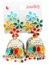 Shizuha Multicolored Floral Jhumka Earrings, Traditional Indian Style, Gold-Toned with Enamel Work and Tiny Beads