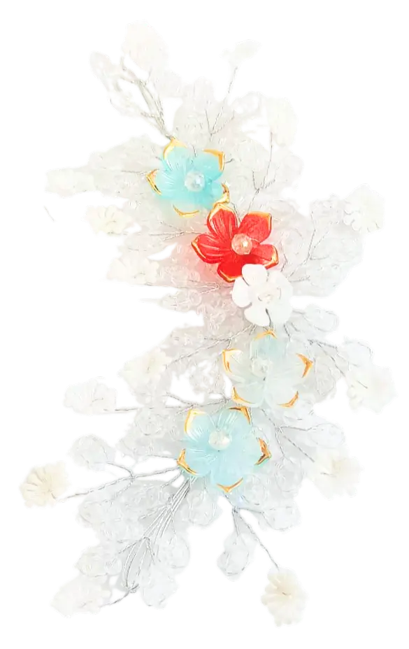 Shizuha Decorative Floral Hair Clip, Crystal Clear Leaves with Red and Blue Flowers, Wedding Hair Accessory