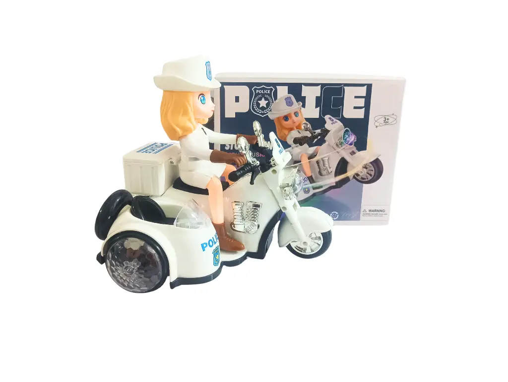 Police Motorcycle Toy with Light and Music, Stunt Spin Action, White Police Bike for Kids Age 3+ (POLICE400)