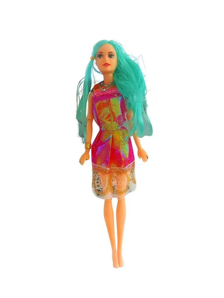 Fashion Doll with Teal Hair, Metallic Party Dress and Crystal Crown Set