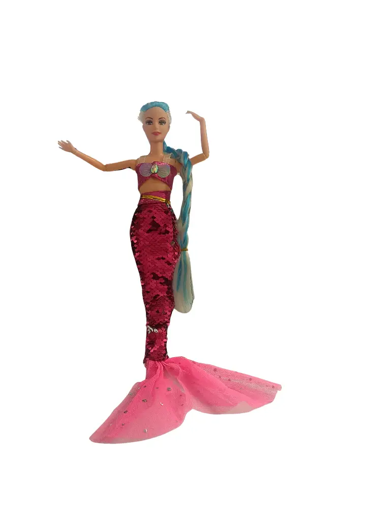 Mermaid Fashion Doll with Blue Hair, Pink Sequin Tail, Underwater Display Box