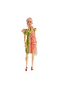 Fashion Doll in Striped Summer Dress with Pink Braid, Long Evening Gown, Red Heels