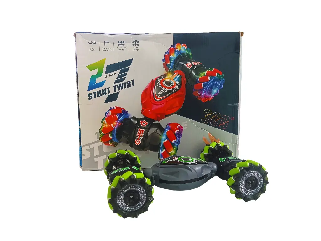 Stunt Twist Remote Control Car with 360-Degree Rotation, LED Lights, Double-Side Drive, All-Terrain RC Vehicle, Black and Green