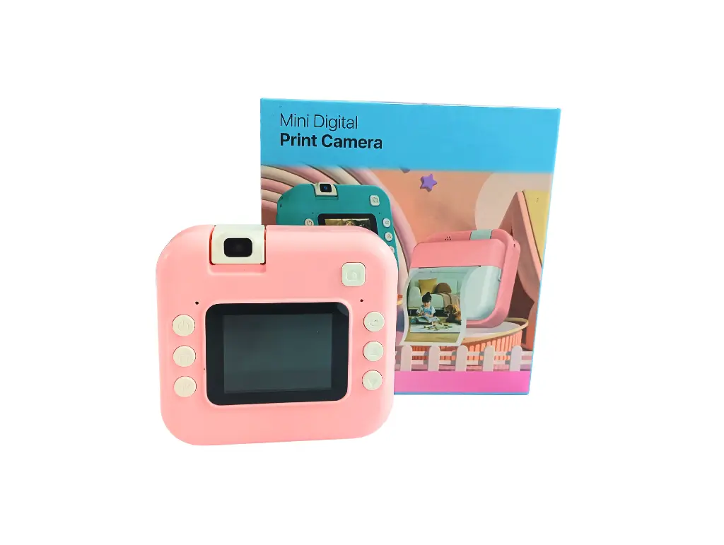 Mini Digital Print Camera for Kids, HD Screen with Video and Photo Capture, 180° Rotating Lens, Instant Print Feature, Pink