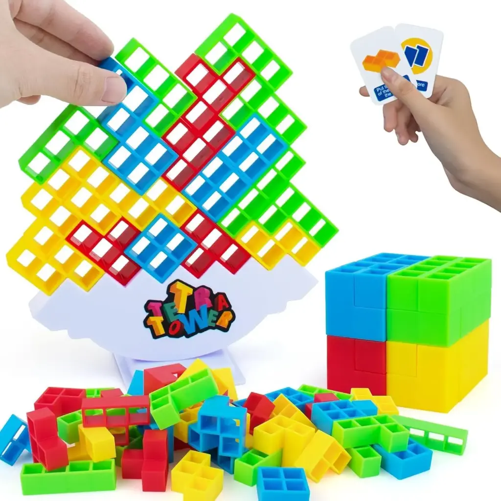 Balance Building Blocks Tower Game, Educational STEM Construction Toy Set, Colourful ABS Plastic, Family Stacking Puzzle Game for Kids