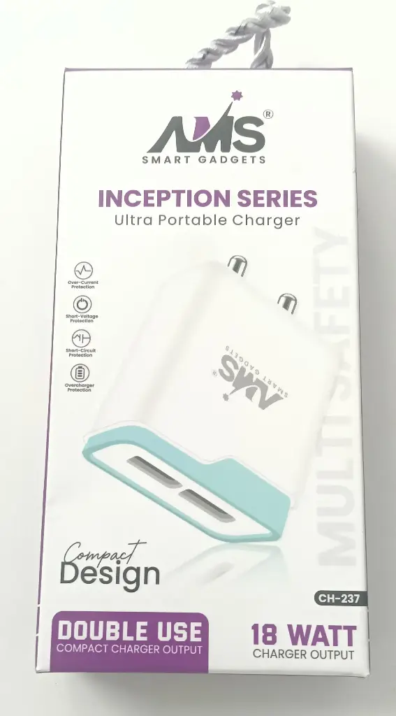 AMS INCEPTION SERIES ULTRA PORTBLE CHARGER CH-237 DUUBLE USB 18 WATT CHARGER OUPUT   