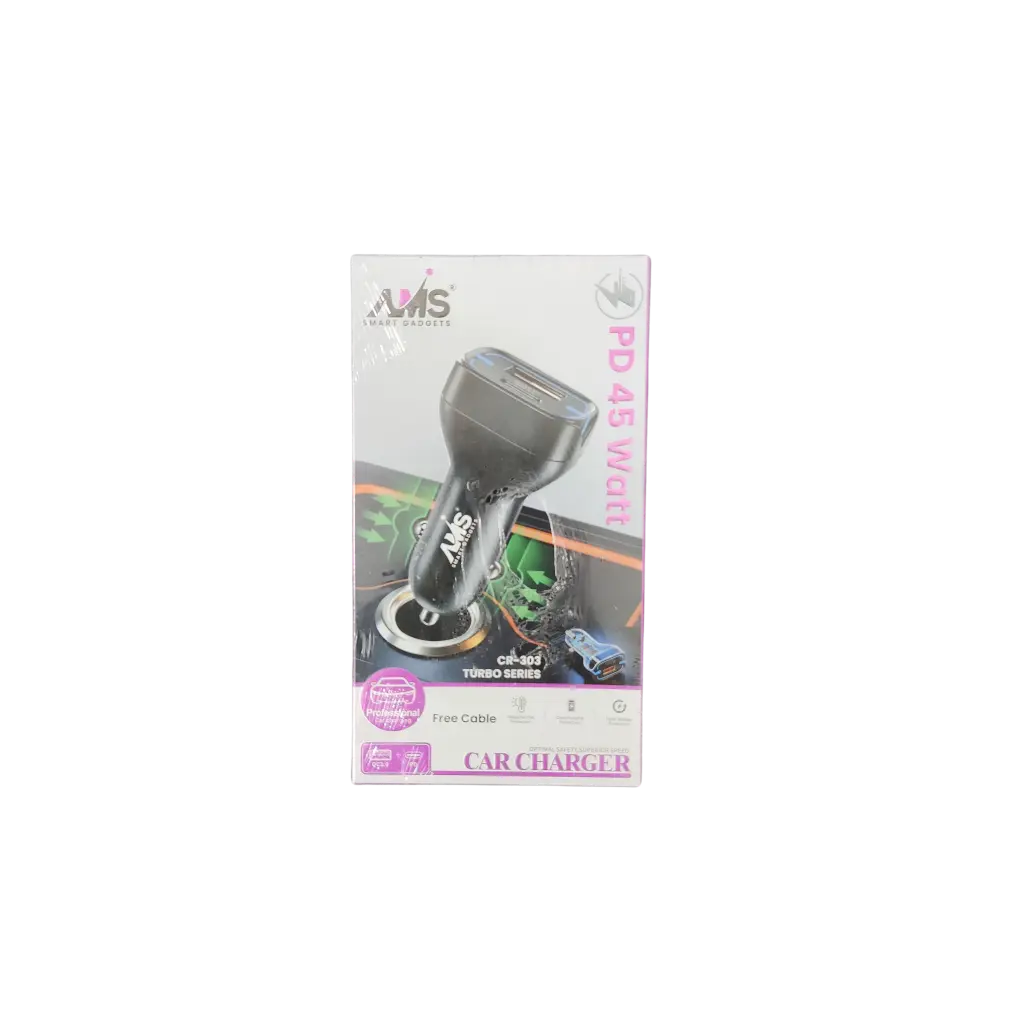 AMS Smart Gadgets Free Cable Car Charger PD 45 Watt Professional Car Charging                                                                                                           