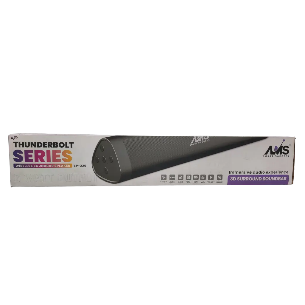 AMS Smart Gadgets Thunderbolt Series Wireless Soundbar Speaker Immersive Audio Experience 3D Surround Soundbar 6Watt Output