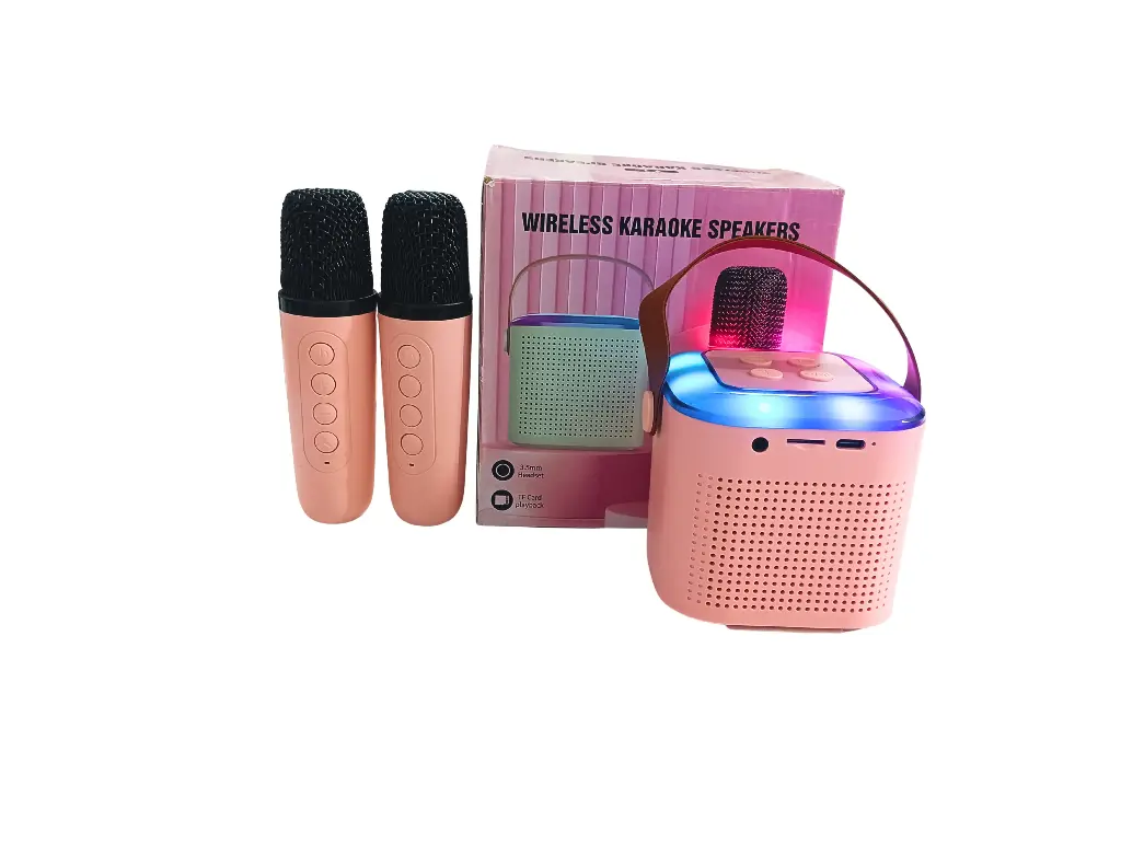 Wireless Karaoke Speaker Set with LED Lights, Dual Microphones, TF Card Playback, Extra Long Range, Noise Reduction, 3.5mm Headset Compatible