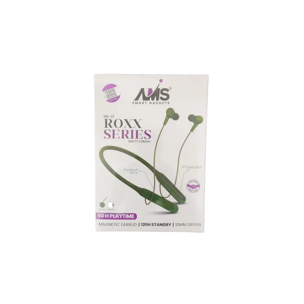 AMS Smart Gadgets Roxx Series Matt Finish 50H Playtime Magnetic Earbud 120H Standby 10MM Driver
