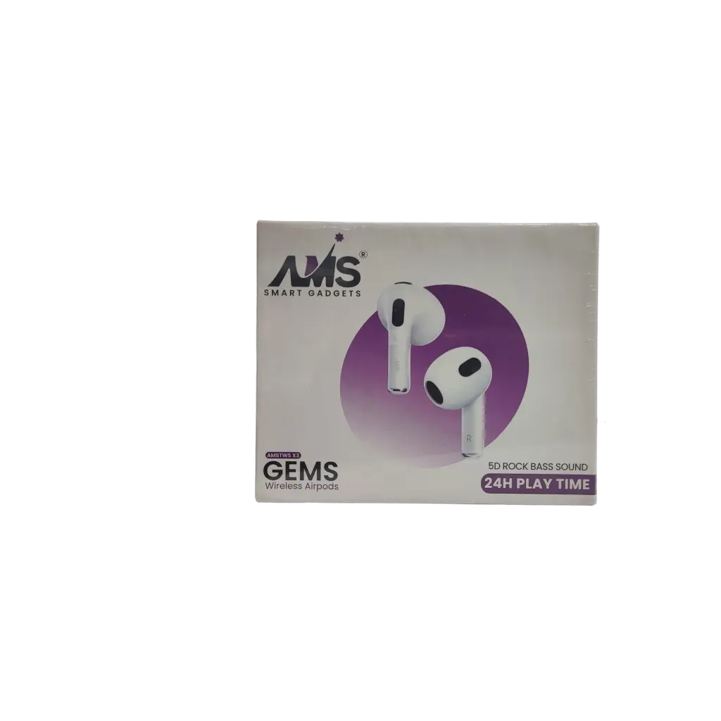 AMS Smart Gadgets Gems Wireless Airpods 5D rock Bass Sound 24h Play Time