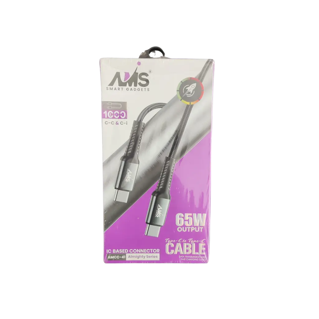 AMS Smart Gadgets Ic Based Connector 65W Output Type-c to type-c Cable Data Transmission And Fast Charging Cable 