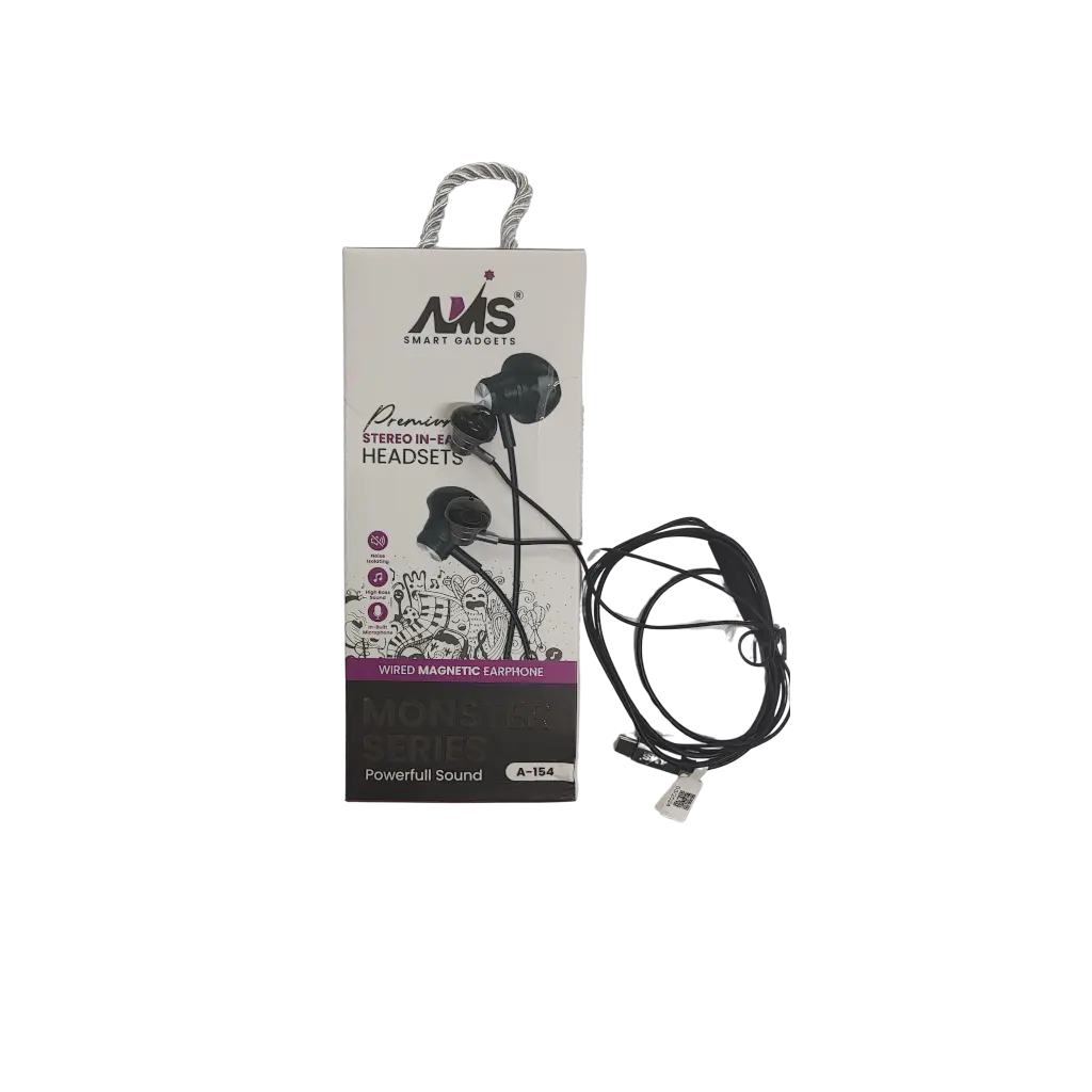 AMS Smart Gadgets Preninm Stereo In-Ear Headsets Noise Isolating High Bass Sound In-Built Microphone Wired Magnetic Earphone Monster Series Powerfull Sonund 