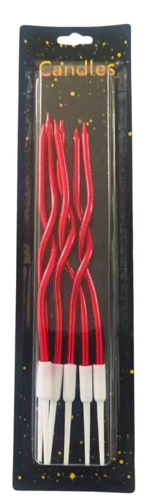 Spiral Birthday Candles, Red Pack of 6, Long Twisted Design