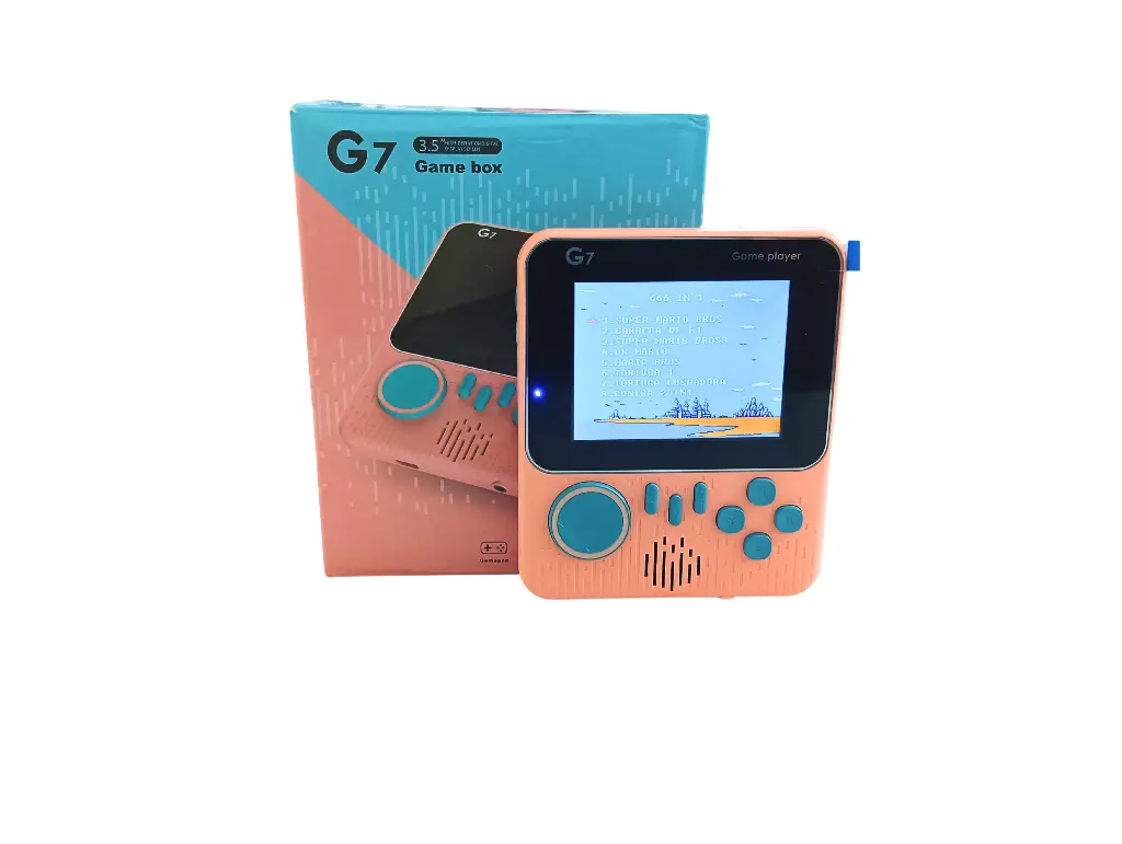 G7 Portable Handheld Game Console, 3.5-Inch Screen, Pink and Turquoise, Retro Gaming Device with Backlit Display, Multiple Platform Support