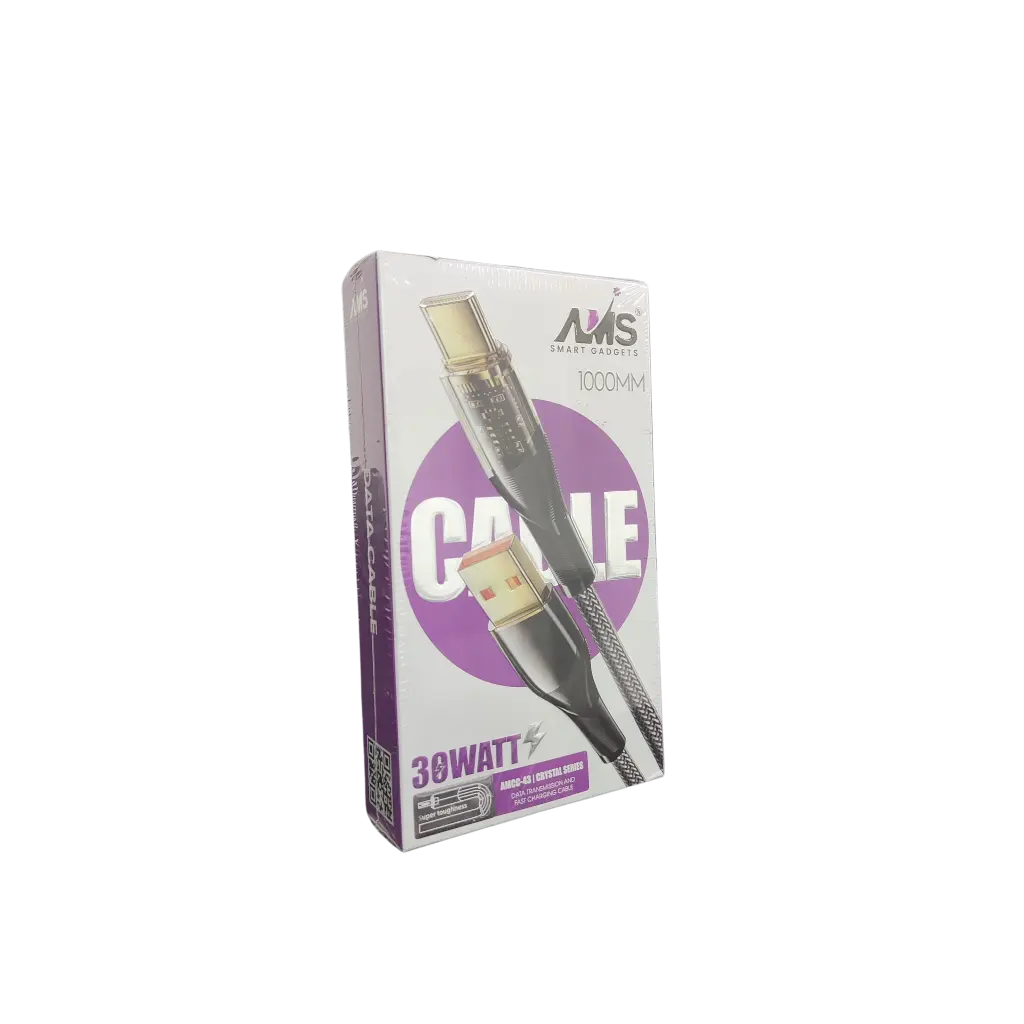 AMS 100MM Data Cable Tip-C 30Watt Crystal Series Data Transmission And Fast Charging Cable