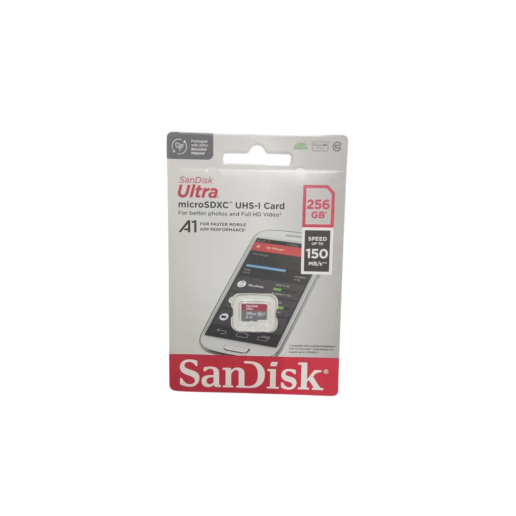 Sandisk Ultra Microsdxc Uhs-I Card For Better Photos And Full HD video A1 For Faster Mobile App performance 256GB Speed Up To 150MB/S** Compatible With Sandisk Mobilemate USB 3.0 MicroSD Card Reader For Speeds Up To 150MB/S**