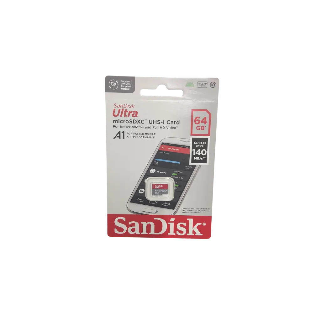 Sandisk Ultra Microsdxc Uhs-I Card For Better Photos And Full HD Video A1 For Faster Mobile App Performance 64GB Speed Up To 140MB/S** Compatible With Sandisk Mobilemate USB 3.0 MicroSD Card Reader For Speeds Up To 140MB/S**