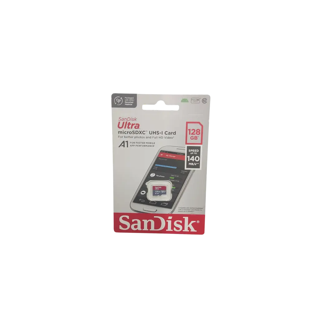 Sandisk Ultra Microsdxc Uhs-I Card For Better Photos and Full HD Video A1 For Faster Mobile App Perforormance 128GB Speed Up To 140MB/S** Compatible With Sandisk Mobilemate  USB 3.0 Microsd Card Reader For Speeds Up To 140MB/S**