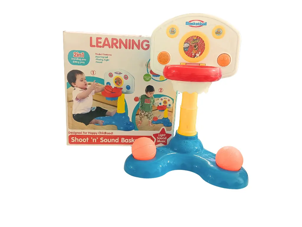 Learning Fun 2-in-1 Basketball Hoop Set with Lights and Sound, Indoor Standing Play Set for Kids, Multi-Color Base, Educational Sports Toy