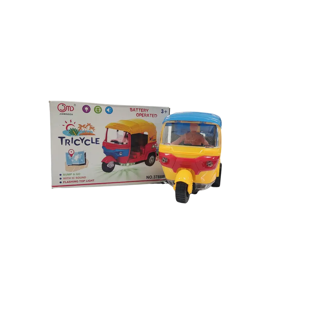 Cng Auto Tricycle Battery Operated Bump & Go With Ic Sound Flashing top Light 