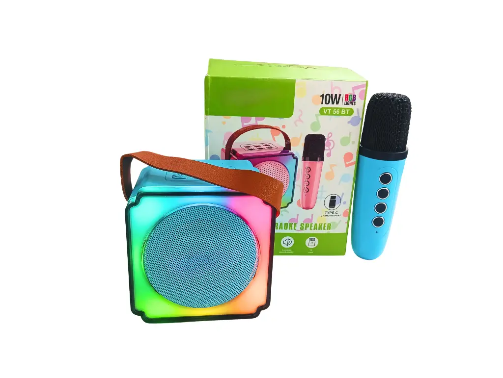 VT 56 BT Portable Karaoke Speaker with Wireless Microphone, 10W RGB Lights, 2000mAh Battery, Type-C Charging, 3D Sound Effect