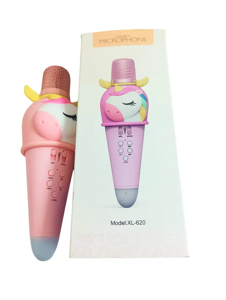 Lovely Microphone XL-620 Wireless Karaoke Microphone, Unicorn Design, Built-in Speaker, TF Card Play, Echo Effect, Pink and Purple