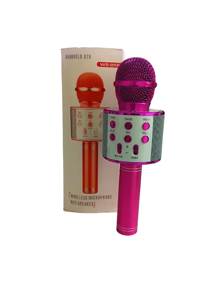 WS-858 Wireless Karaoke Microphone with Bluetooth Speaker, Pink, Built-in Controls for Volume and Remix, USB and TF Card Support, Handheld KTV Mic