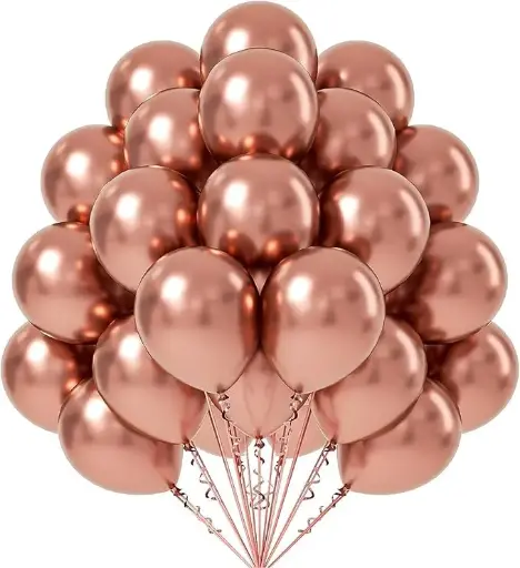 Rose Golden Latex Balloons, Pack of 50, Chrome Finish Party Decorations