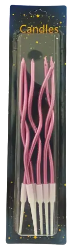 Long Spiral Pink Birthday Candles, 6 Pack, White Base, Decorative Party Cake Toppers