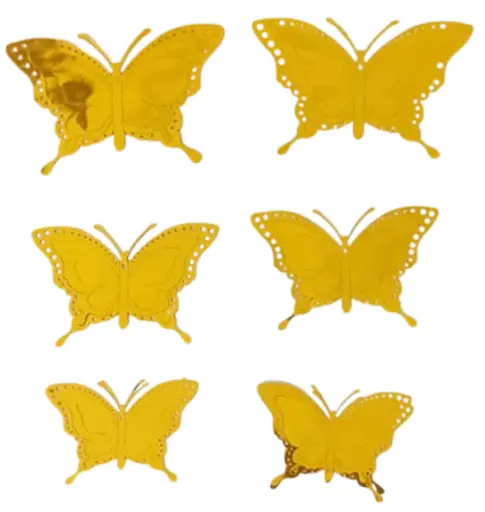 3D Gold Butterfly Wall Decor Stickers, Set of 12, Indoor Use, Metallic Finish